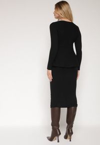 Born2be - Czarny Elegancki Komplet z Dzianiny z Wiskozą Kardigan i Spódnica Uneva. Kolor: czarny. Materiał: dzianina, wiskoza #4