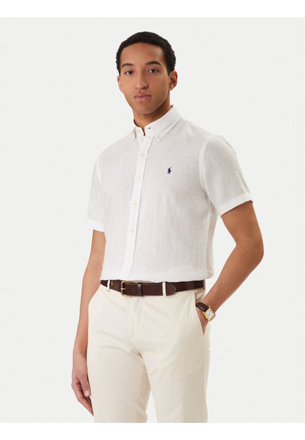 Polo Ralph Lauren Koszula 710968912500 Biały Custom Fit. Typ kołnierza: polo. Kolor: biały. Materiał: len