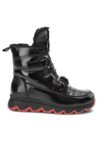 Czarne Botki Artiker Modne Ocieplane Buty. Zapięcie: sznurówki. Kolor: czarny. Materiał: futro, materiał. Sezon: zima
