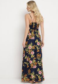 Born2be - Granatowa Sukienka Eirevianna. Kolor: niebieski. Materiał: koronka. Długość rękawa: na ramiączkach. Wzór: kwiaty #6
