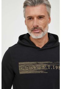 Guess bluza męska kolor czarny z kapturem z aplikacją. Typ kołnierza: kaptur. Kolor: czarny. Wzór: aplikacja #3