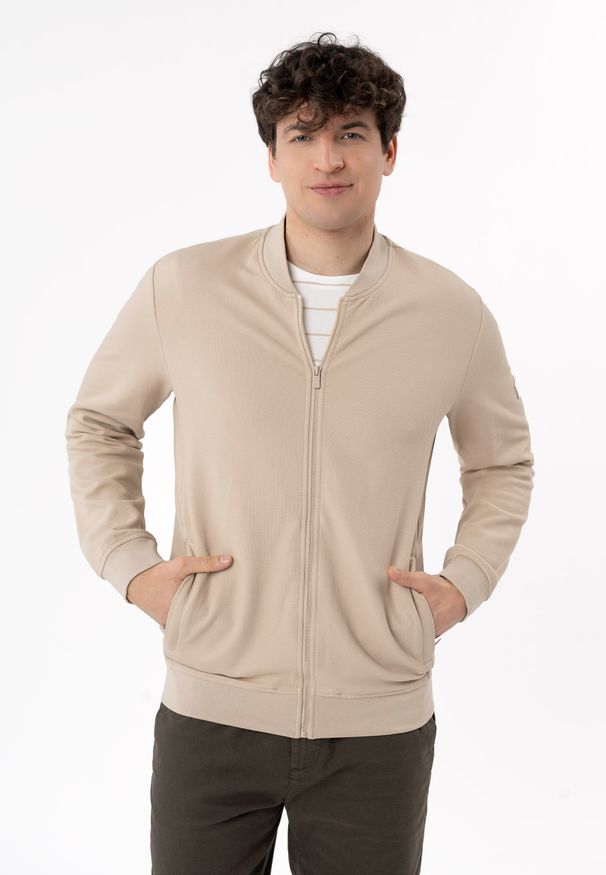 Volcano - Bluza ze strukturą B-BONET. Kolor: beżowy. Materiał: elastan, włókno, materiał, poliester, bawełna. Wzór: ze splotem. Styl: elegancki, sportowy, klasyczny