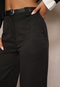 Renee - Czarne Szerokie Spodnie z Wiskozą High Waist o Garniturowym Kroju Nioratta. Okazja: na spotkanie biznesowe, do pracy, na co dzień. Stan: podwyższony. Kolor: czarny. Materiał: wiskoza. Styl: biznesowy, casual #4