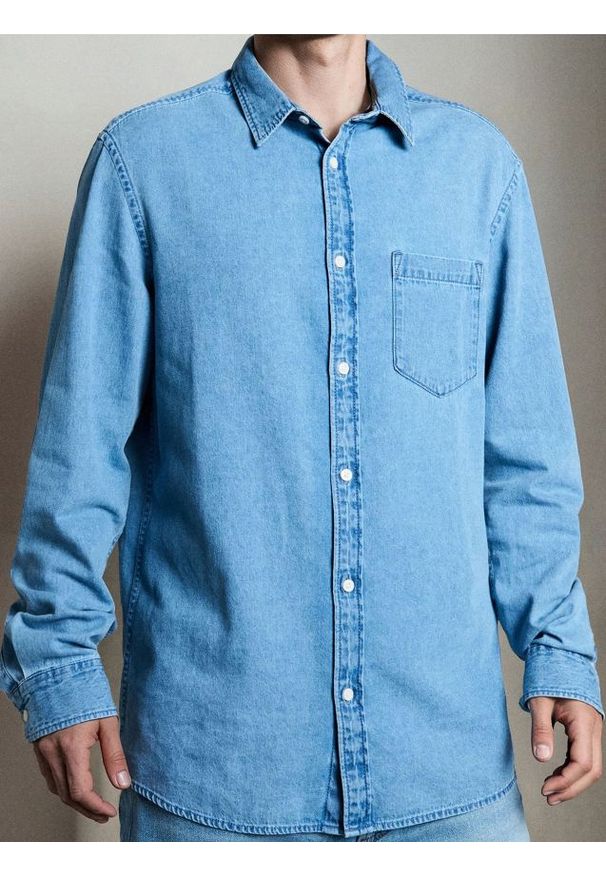 Sinsay - Koszula z długim rękawem - niebieski. Kolor: niebieski. Długość rękawa: długi rękaw. Długość: długie