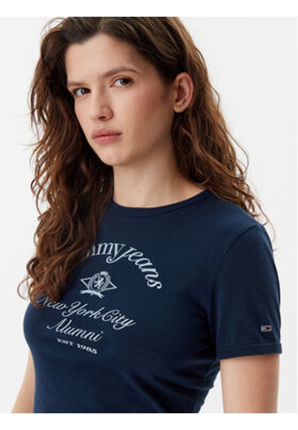 Tommy Jeans T-Shirt Nyc Ringer DW0DW20323 Granatowy Slim Fit. Kolor: niebieski. Materiał: bawełna
