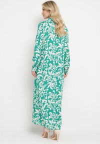 Born2be - Zielona Koszulowa Sukienka z Wiskozy Ozdobiona Ornamentalnym Wzorem Rulffa. Kolor: zielony. Materiał: wiskoza. Wzór: aplikacja. Typ sukienki: koszulowe #5