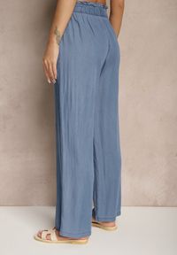 Renee - Niebieskie Spodnie z Bawełny High Waist z Gumką i Wiązaniem w Talii Lisadriela. Okazja: na co dzień. Stan: podwyższony. Kolor: niebieski. Materiał: bawełna. Sezon: lato, wiosna. Styl: elegancki, casual #4