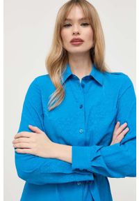 Pinko sukienka z domieszką jedwabiu kolor niebieski mini. Okazja: na co dzień. Kolor: niebieski. Materiał: jedwab. Długość rękawa: długi rękaw. Typ sukienki: proste. Styl: casual. Długość: mini #2