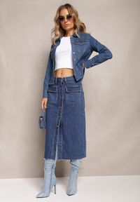 Renee - Niebieska Jeansowa Spódnica Midi na Guziki Edinalla. Kolor: niebieski. Materiał: jeans
