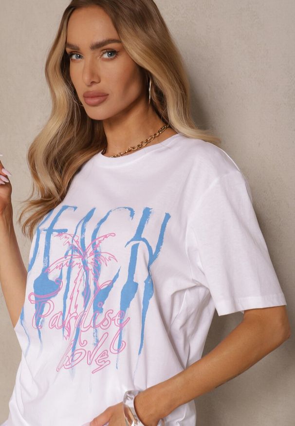 Renee - Biała Bawełniana Koszulka z Nadrukiem Savileine. Okazja: na co dzień. Kolor: biały. Materiał: bawełna. Wzór: nadruk. Styl: klasyczny, casual, elegancki
