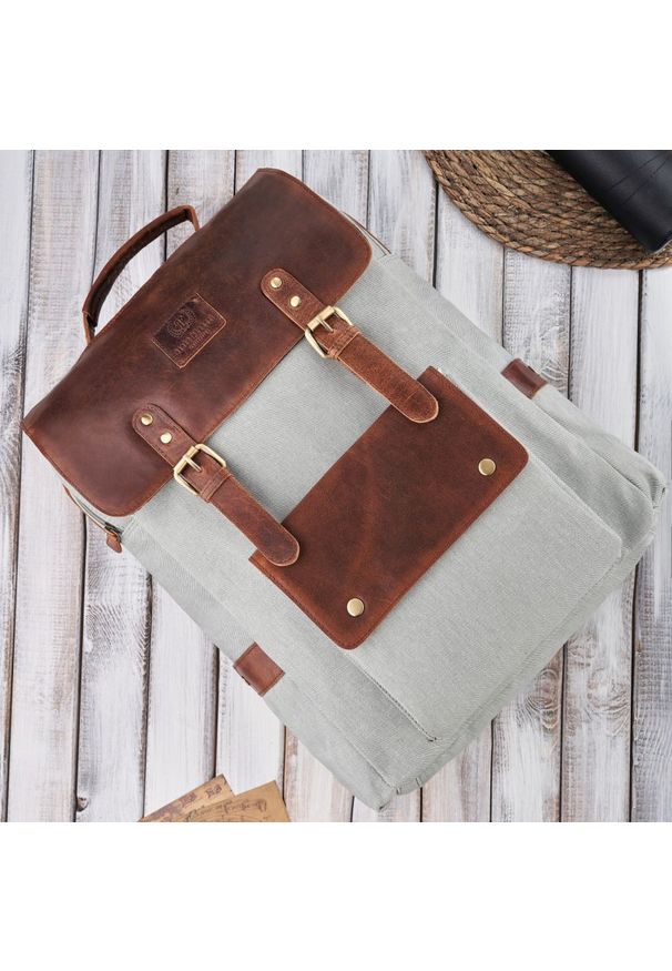 Plecak na laptopa vintage PAOLO PERUZZI SI-03-BU szary. Kolor: szary. Materiał: skóra. Styl: vintage