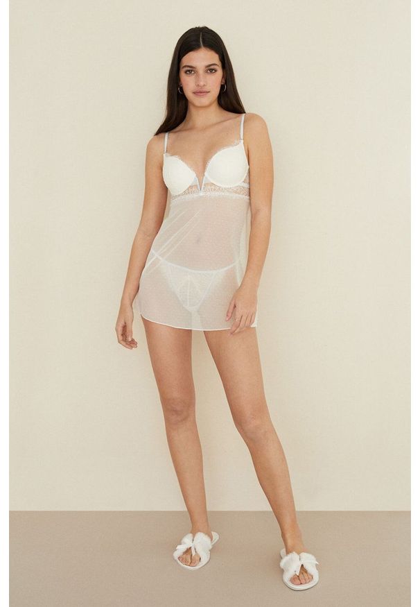 Women Secret - women'secret koszula nocna Sense Bridal kolor biały transparentna. Kolor: biały. Materiał: materiał