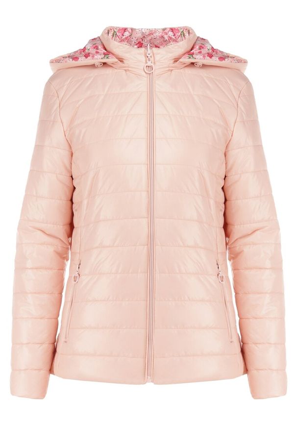 Born2be - Różowa Kurtka Dwustronna Hypselle. Kolekcja: plus size. Kolor: różowy. Materiał: jeans. Wzór: kwiaty, aplikacja. Styl: klasyczny