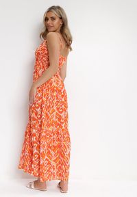 Born2be - Pomarańczowa Rozkloszowana Sukienka Maxi na Ramiączkach z Głębokim Dekoltem Danila. Kolor: pomarańczowy. Długość rękawa: na ramiączkach. Sezon: wiosna, lato. Długość: maxi #4