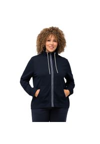 ULLA POPKEN - Damskie Bluza rozpinana stójka kieszeń kangurka dłuższy tył. Typ kołnierza: kołnierzyk stójkowy. Kolekcja: plus size. Kolor: niebieski. Materiał: poliester, materiał, bawełna. Długość: długie #1