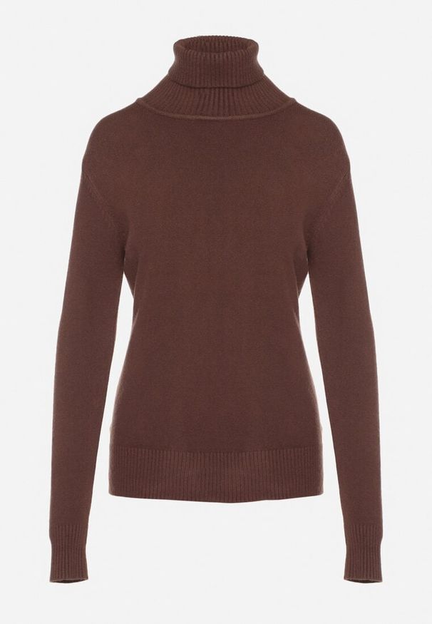 Born2be - Brązowy Sweter z Golfem z Domieszką Kaszmiru i Wiskozy Zaisma. Okazja: na co dzień. Typ kołnierza: golf. Kolor: brązowy. Materiał: wiskoza, kaszmir. Długość rękawa: długi rękaw. Długość: długie. Styl: casual, elegancki