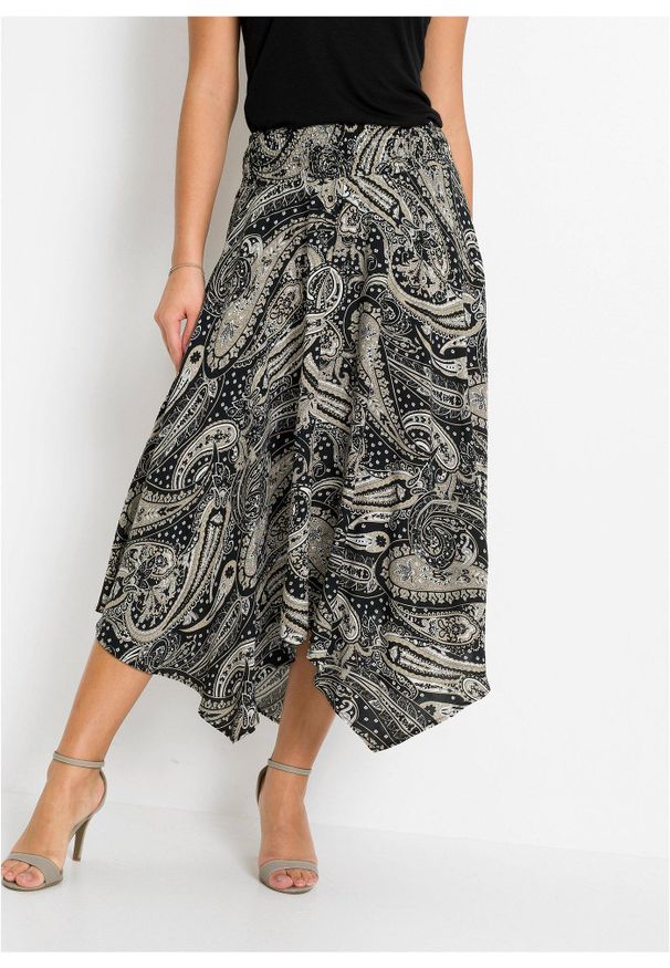 bonprix - Spódnica midi z czystej wiskozy. Kolor: czarny. Materiał: wiskoza. Długość: długie