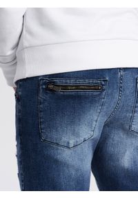 Ombre Clothing - Spodnie męskie marmurkowe JOGGERY z przetarciami - niebieskie V4 OM-PADJ-0153 - XXL. Kolor: niebieski. Materiał: bawełna, elastan, guma