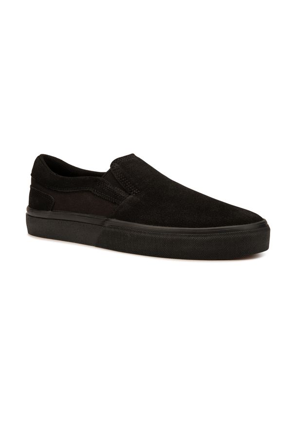 OXELO - Buty niskie na deskorolkę Oxelo Vulca 500 slip-on wsuwane. Zapięcie: bez zapięcia. Kolor: czarny. Materiał: poliester, kauczuk, skóra, włókno. Sport: skateboard