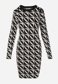 Born2be - Czarno-Beżowa Sukienka Dzianinowa w Geometryczny Wzór Hynnee. Kolor: czarny. Materiał: dzianina. Wzór: geometria. Długość: mini #6
