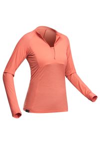 FORCLAZ - Koszulka turystyczna damska z długim rękawem Forclaz Tropic 900. Kolor: pomarańczowy. Materiał: elastan, poliamid, wełna, materiał. Długość rękawa: długi rękaw. Długość: długie