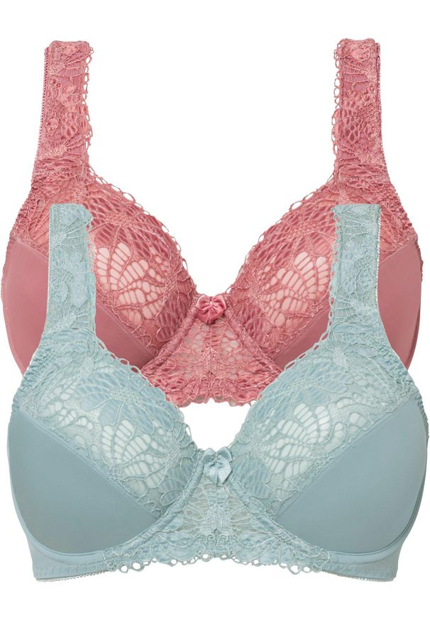 bonprix - Biustonosz minimizer z wyściełanymi ramiączkami (2 szt.). Kolor: szary. Materiał: koronka. Rodzaj stanika: różne sposoby noszenia, wyściełane miseczki. Wzór: koronka