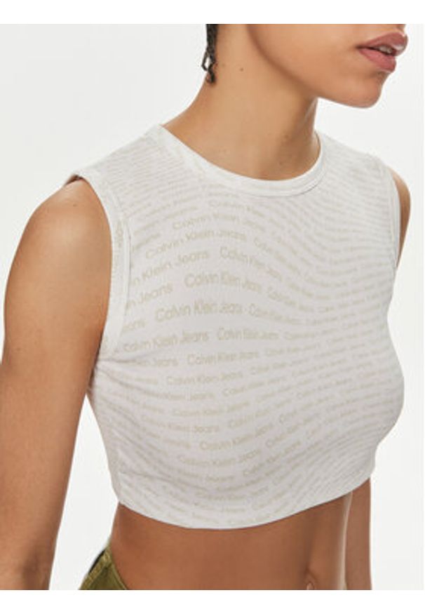 Calvin Klein Jeans Top J20J223163 Biały Slim Fit. Kolor: biały. Materiał: bawełna