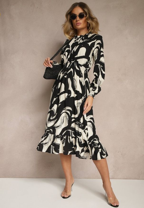 Renee - Czarna Sukienka z Bawełną i Abstrakcyjnym Wzorem Tersedi. Okazja: na co dzień. Kolor: czarny. Materiał: bawełna. Styl: klasyczny, casual, elegancki