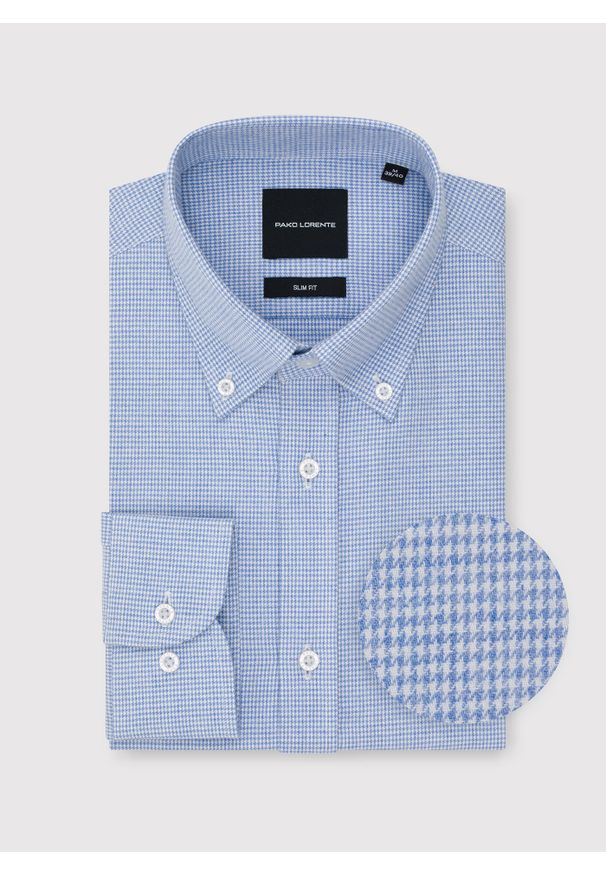 Pako Lorente - PAKO LORENTE - Niebieska koszula w pepitkę. Kolor: niebieski. Materiał: bawełna. Długość rękawa: długi rękaw. Długość: długie