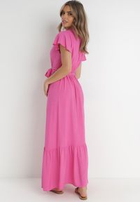 Born2be - Fuksjowa Sukienka Diomeira. Kolor: różowy. Materiał: tkanina. Wzór: jednolity, gładki. Typ sukienki: kopertowe. Styl: klasyczny, elegancki. Długość: maxi #5