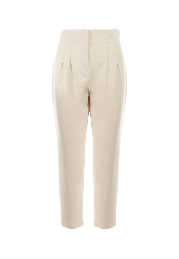 Born2be - Jasnobeżowe Spodnie Fynthi. Stan: podwyższony. Kolor: beżowy. Materiał: tkanina. Wzór: aplikacja, gładki. Styl: klasyczny