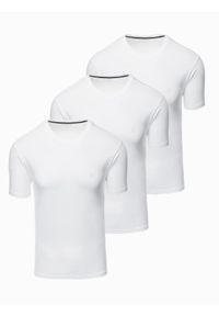 Ombre Clothing - Zestaw męskich t-shirtów z okrągłym dekoltem – biały V1 - Rozmiar: M. Okazja: na co dzień. Kolor: biały. Materiał: bawełna, dzianina, elastan, jersey. Wzór: nadruk. Styl: casual #1