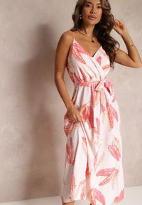 Renee - Jasnoróżowa Letnia Sukienka Maxi z Paskiem i Gumką w Talii z Wiskozy Madaya. Kolor: różowy. Materiał: wiskoza. Sezon: lato. Długość: maxi #2