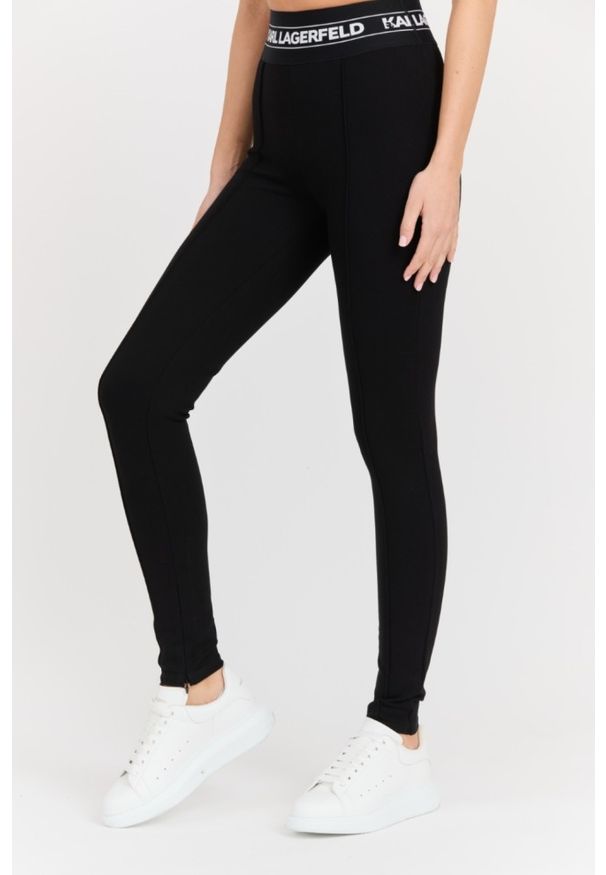 Karl Lagerfeld - KARL LAGERFELD Czarne damskie legginsy Logo Elastic Punto Leggings. Okazja: na co dzień. Kolor: czarny. Materiał: nylon, materiał, elastan, wiskoza. Styl: elegancki, klasyczny, casual