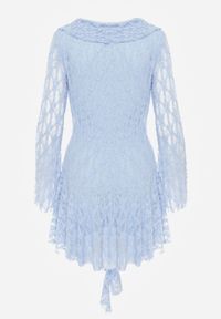 Born2be - Niebieska Koronkowa Sukienka z Falbankami i Wiązaniem przy Dekolcie Delanatea. Okazja: na co dzień. Typ kołnierza: kołnierz z falbankami. Kolor: niebieski. Materiał: koronka. Sezon: wiosna, lato. Styl: casual, elegancki #3