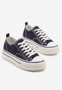 Born2be - Granatowe Klasyczne Trampki na Grubej Podeszwie Natileva. Okazja: na co dzień. Kolor: niebieski. Materiał: jeans. Szerokość cholewki: normalna. Styl: klasyczny