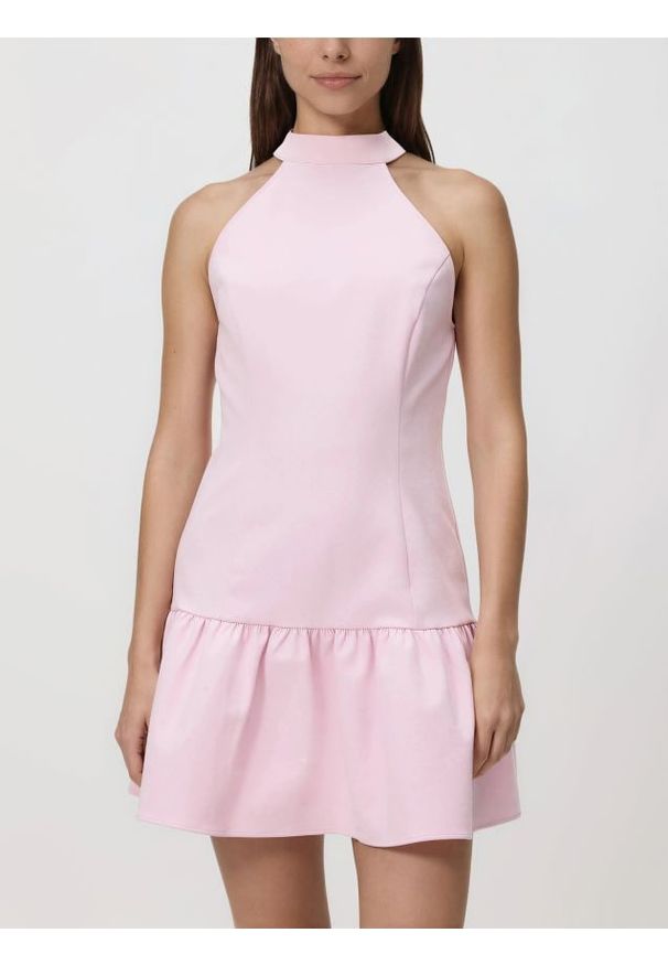 Reserved - Sukienka mini z dekoltem halter - różowy. Typ kołnierza: dekolt halter. Kolor: różowy. Materiał: bawełna, tkanina. Typ sukienki: proste. Długość: mini
