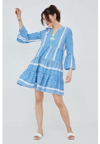 only - Only sukienka mini rozkloszowana. Kolor: niebieski. Materiał: tkanina. Typ sukienki: rozkloszowane. Długość: mini #2