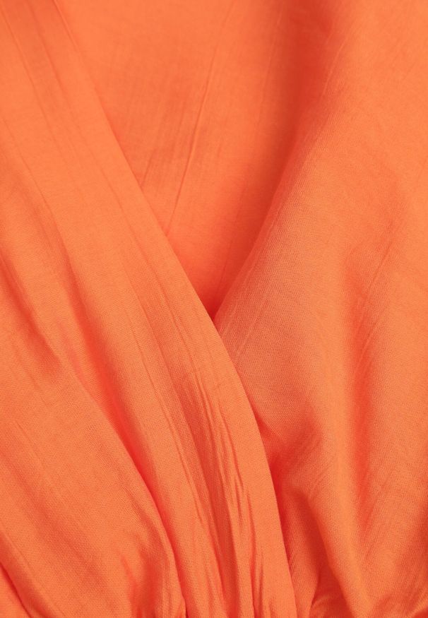 Born2be - Pomarańczowa Sukienka Typu Bombka Ozdobiona Wiązaniami przy Ramionach Cassara. Okazja: na co dzień, na spacer. Kolor: pomarańczowy. Materiał: mesh. Wzór: aplikacja. Typ sukienki: bombki. Styl: casual, elegancki