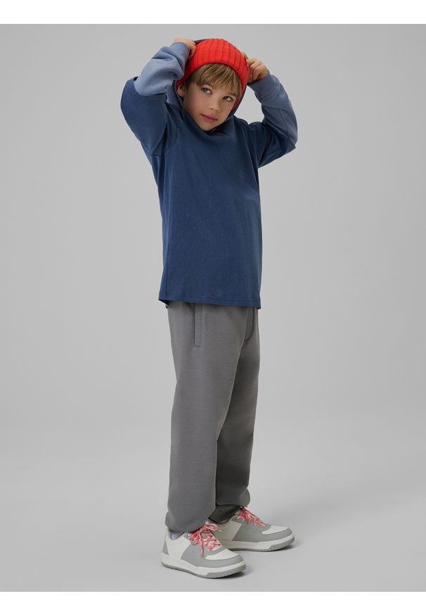 4f - 4F Bluza dresowa regular z kapturem chłopięca - niebieska 146 (10-11 lat). Okazja: na co dzień. Typ kołnierza: kaptur. Kolor: niebieski. Materiał: dresówka. Sezon: lato. Styl: klasyczny, casual