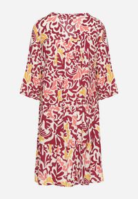 Born2be - Żółto-Bordowa Wiskozowa Rozkloszowana Sukienka z Abstrakcyjnym Wzorem Liracalia. Okazja: na co dzień. Kolor: żółty. Materiał: wiskoza. Styl: casual, elegancki #4