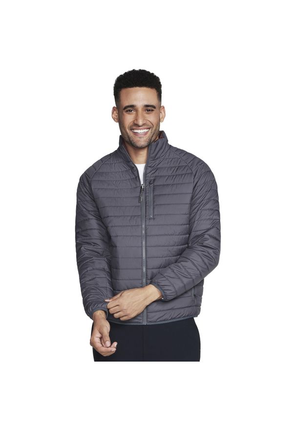 skechers - Kurtka sportowa męska GO Shield Altitude Reversible Jacket. Kolor: szary. Materiał: poliester