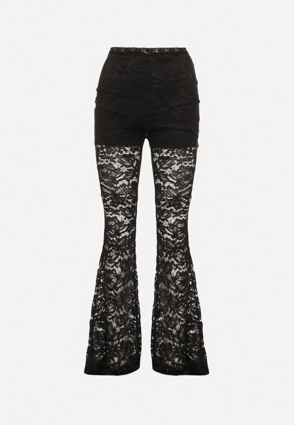 Born2be - Czarne Spodnie Koronkowe Dzwony Ovirana. Okazja: na co dzień. Stan: podwyższony. Kolor: czarny. Materiał: koronka. Styl: casual, klasyczny, elegancki