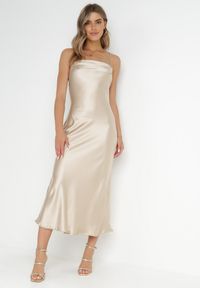 Born2be - Beżowa Sukienka Satynowa Chrentizo. Kolor: beżowy. Materiał: satyna. Długość rękawa: na ramiączkach. Wzór: gładki. Styl: wizytowy. Długość: maxi #3