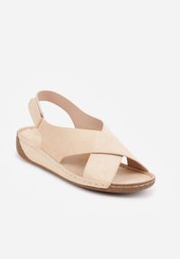 Born2be - Beżowe Sandały VICES z Paskami w Kształcie X i Podeszwą z Imitacji Korka Kaphis. Okazja: do pracy, na co dzień. Zapięcie: pasek. Kolor: beżowy. Materiał: len. Wzór: paski. Sezon: lato. Styl: wakacyjny, casual #8
