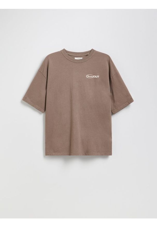 Reserved - Bawełniany t-shirt - beżowy. Kolor: beżowy. Materiał: bawełna