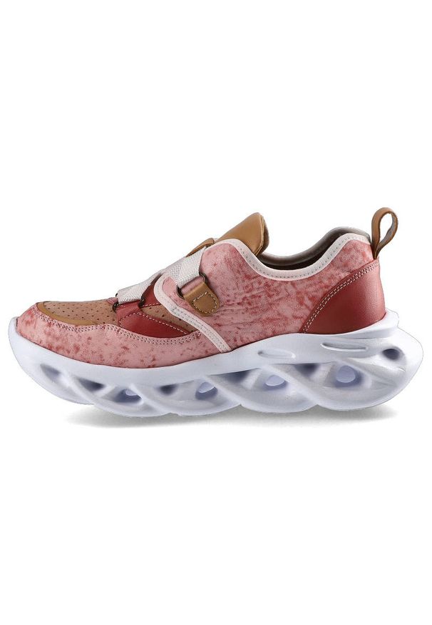 Koralowe Sneakersy Maciejka Damskie Modne Obuwie. Okazja: na co dzień. Kolor: różowy. Materiał: zamsz, skóra, nubuk. Szerokość cholewki: normalna. Obcas: na platformie. Styl: casual