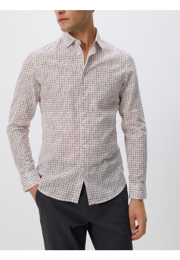 Reserved - Bawełniana koszula slim fit - beżowy. Kolor: beżowy. Materiał: bawełna