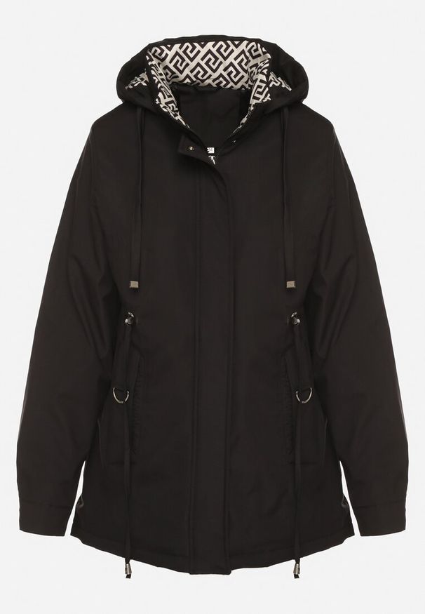 Born2be - Czarna Kurtka Parka z Kapturem z Ozdobną Wyściółką Tiolara. Okazja: na spacer, na co dzień. Typ kołnierza: kaptur. Kolor: czarny. Materiał: jeans. Styl: casual, sportowy