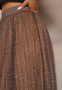 Renee - Brązowa Tiulowa Spódnica o Rozkloszowanym Kroju Wykończona Gumką w Talii Risstina. Kolor: brązowy. Materiał: tiul #2